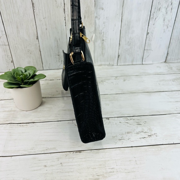 NWT Black Croc shoulder bag Faux Patent, leather Square Shape - Picture 8 of 13